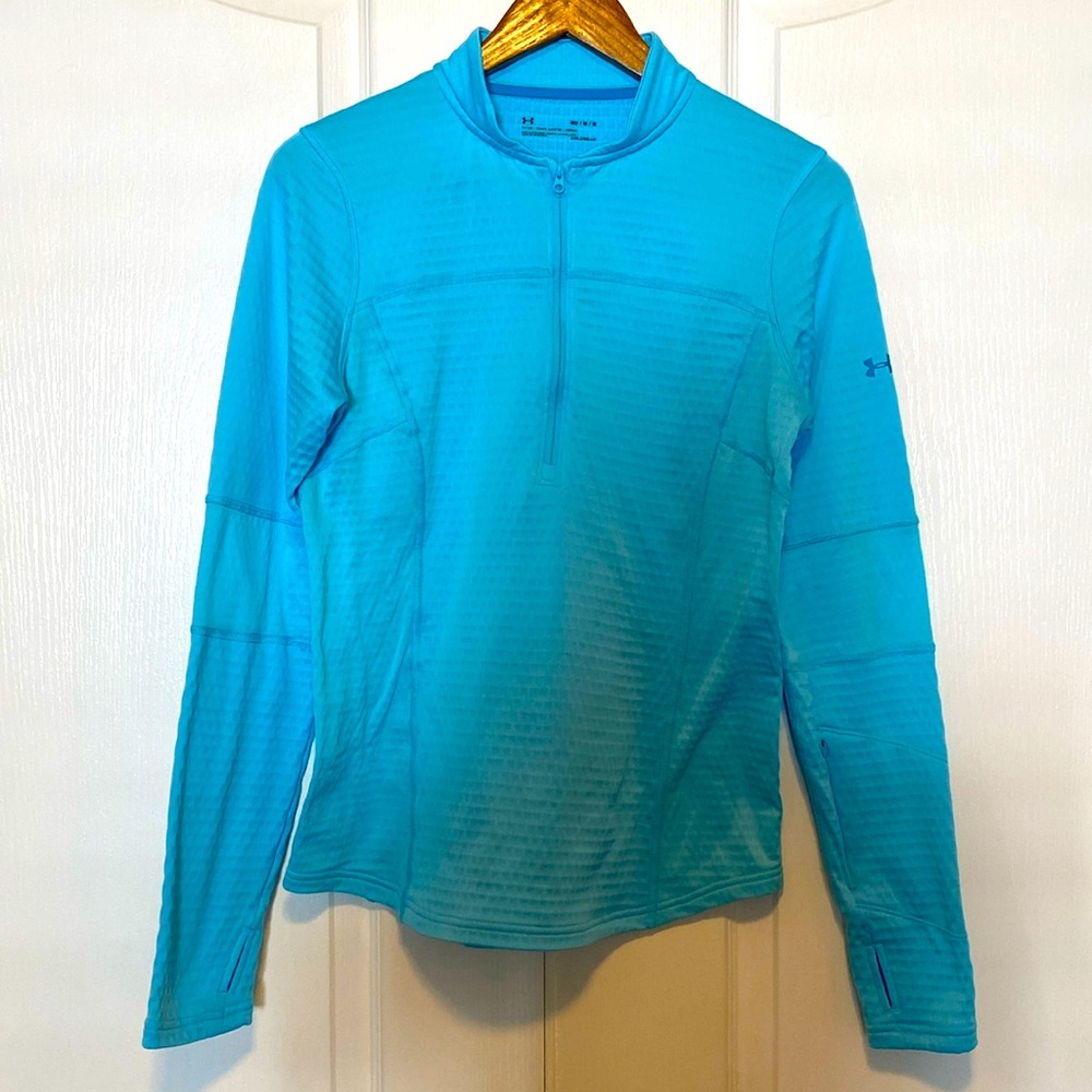 Women’s Under Armour Quarter Zip Aqua Blue Size Medium Fitted Cold Gear
